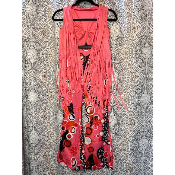 Girls XL Pink Fringe Vest & Floral Pants Bohemian Costume Set - Picture 1 of 7